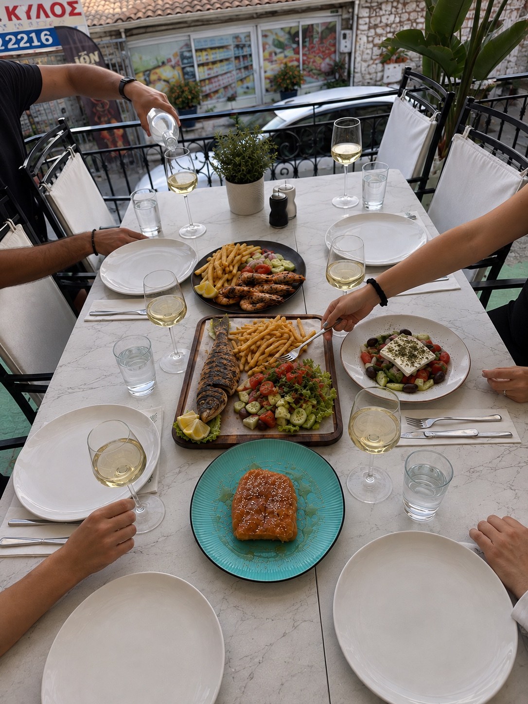 Greek seafood table